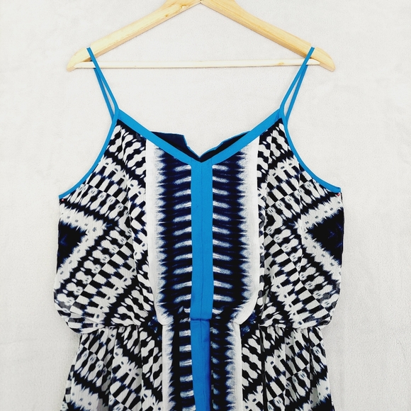 Adrianna Papell Navy Blue Multicolor Crepe Ikat Maxi Dress P6293 - Picture 5 of 11